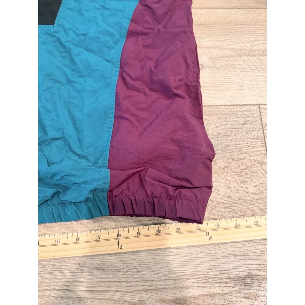 Vintage Cheetah Colorblock Windbreaker Teal Purple Black 1/4 Zip Pullover Large